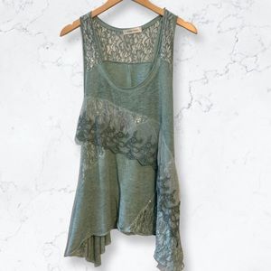 Simply Couture Sage Green Lace Accent Top
